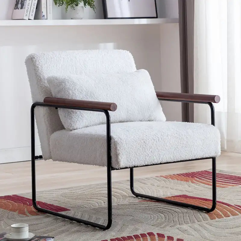 Poltrona singola accentata Mid-Century bianca/marrone, pelle PU