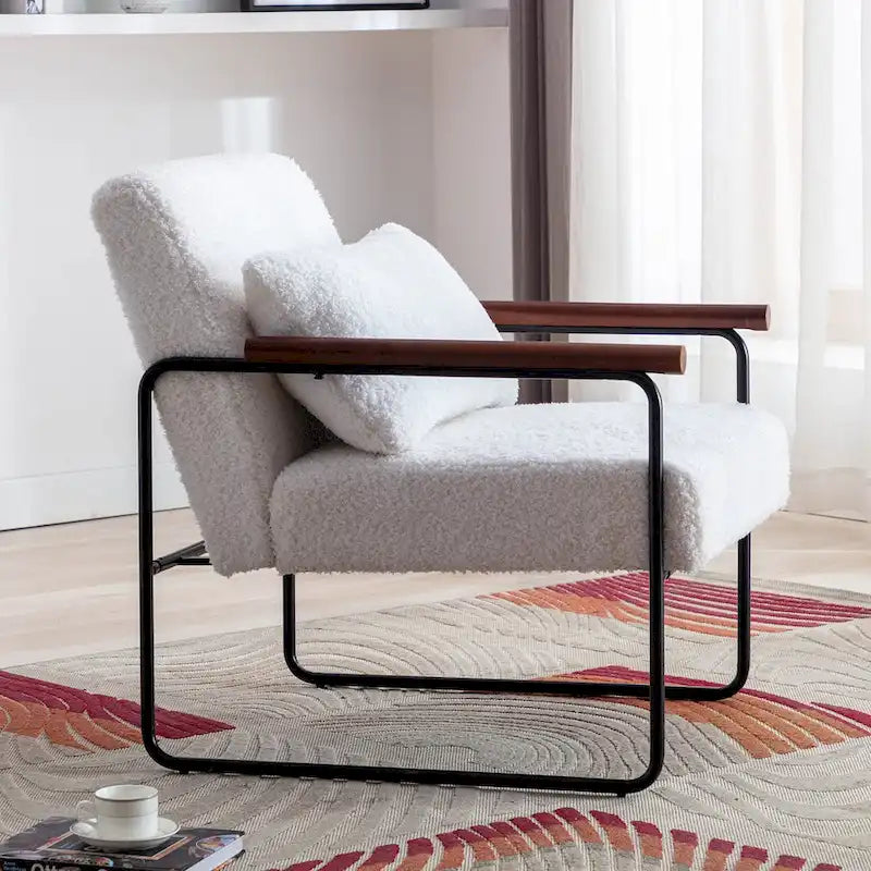 Poltrona singola accentata Mid-Century bianca/marrone, pelle PU