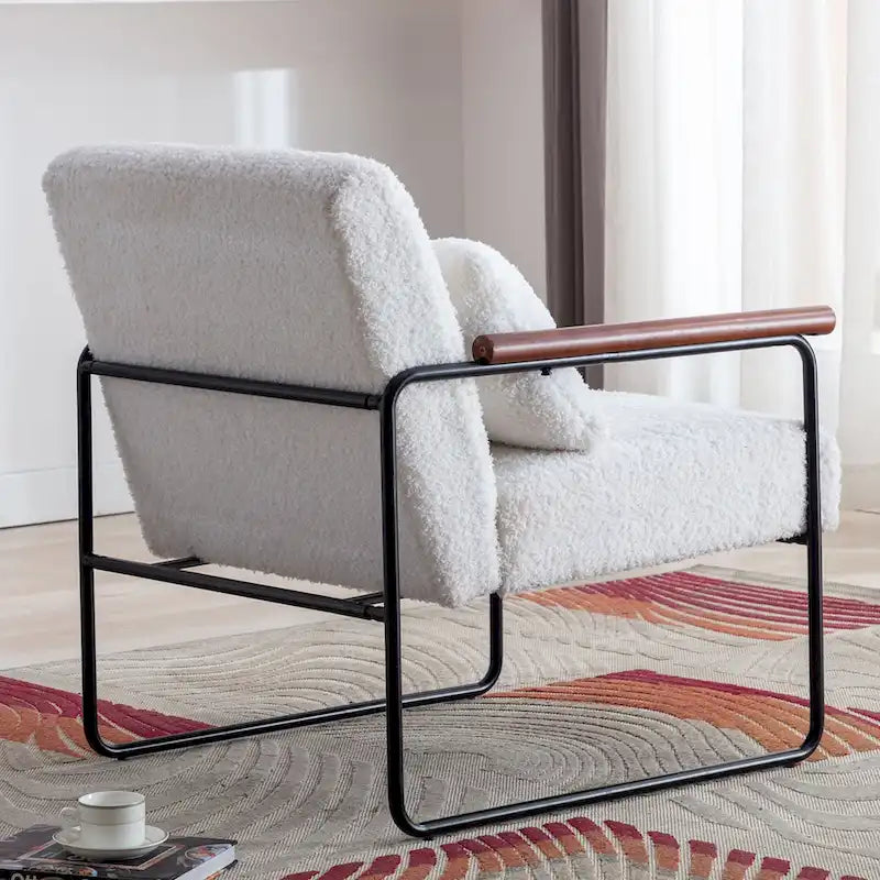 Poltrona singola accentata Mid-Century bianca/marrone, pelle PU
