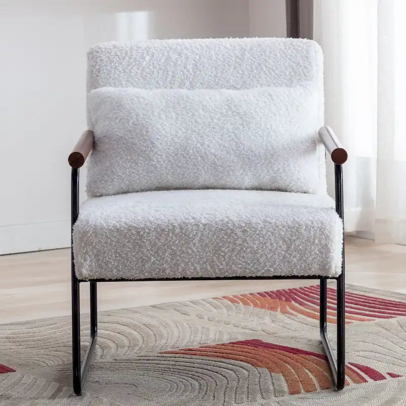 Poltrona singola accentata Mid-Century bianca/marrone, pelle PU