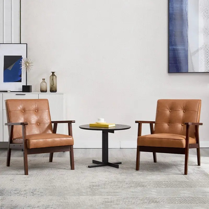 Poltrona singola accentata Mid-Century bianca/marrone, pelle PU
