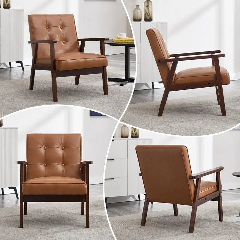 Poltrona singola accentata Mid-Century bianca/marrone, pelle PU