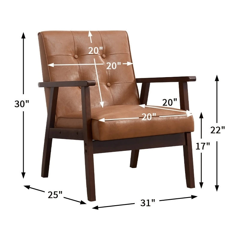 Poltrona singola accentata Mid-Century bianca/marrone, pelle PU
