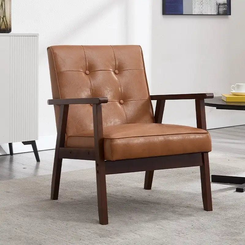 Poltrona singola accentata Mid-Century bianca/marrone, pelle PU