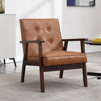 Poltrona singola accentata Mid-Century bianca/marrone, pelle PU