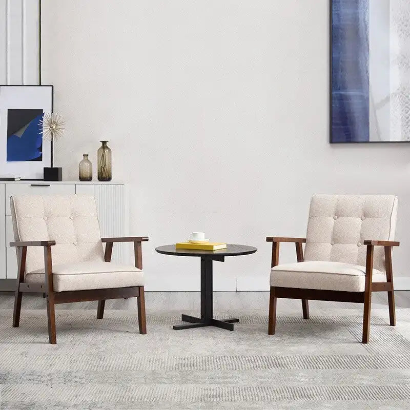 Poltrona singola accentata Mid-Century bianca/marrone, pelle PU