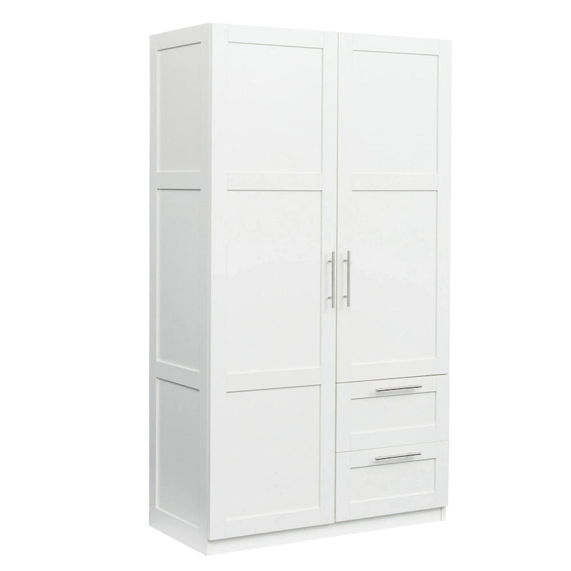Armadio a 2 ante e 2 cassetti noce/bianco/rovere, 5 scomparti, per 1 persona