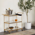 Metalen barwagen op wielen met 3 planken en vergrendelbare wielen, messing, 14W x 38L x 31H