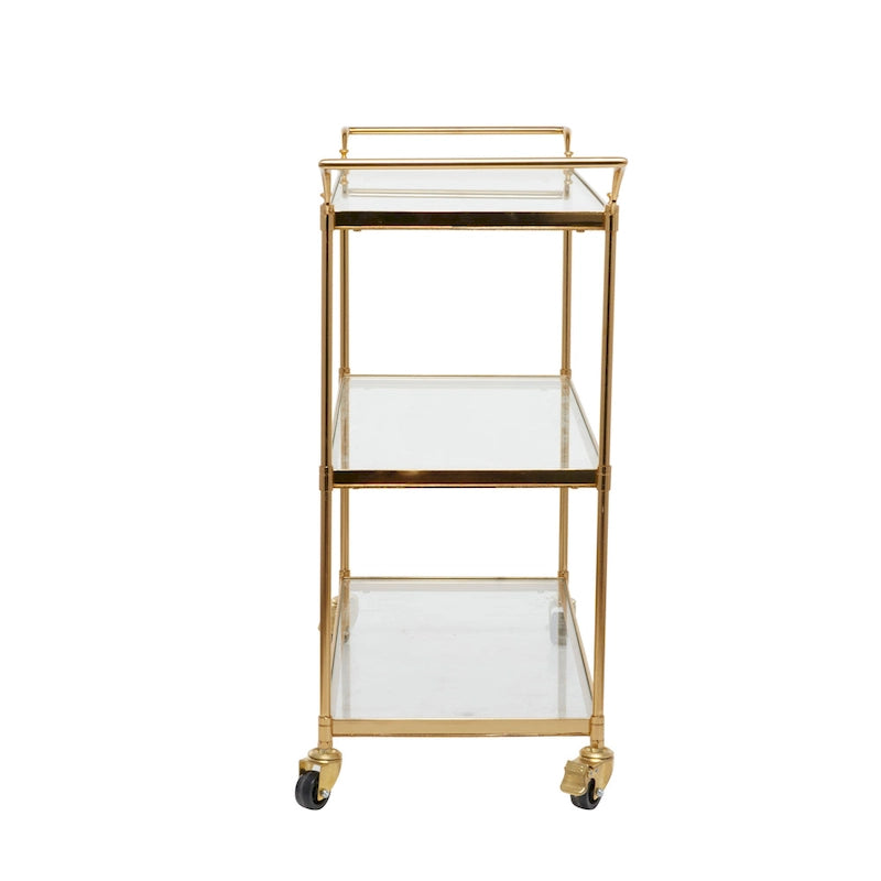 Carrello bar in metallo con 3 ripiani e ruote bloccabili, ottone, 14W x 38L x 31H