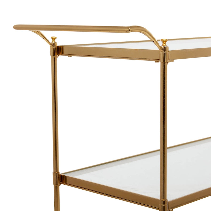 Metalen barwagen op wielen met 3 planken en vergrendelbare wielen, messing, 14W x 38L x 31H