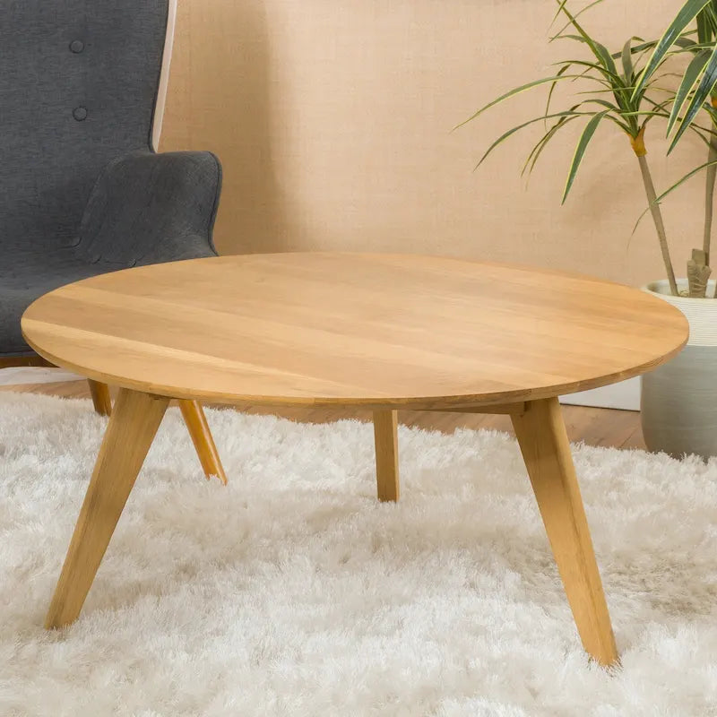 Tavolino da caffè rotondo in legno di acacia naturale, stile mid-century, adatto a 1 ambiente