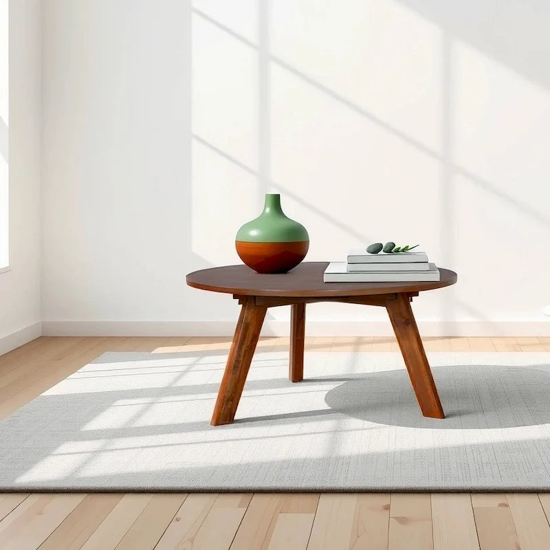 Tavolino da caffè rotondo in legno di acacia naturale, stile mid-century, adatto a 1 ambiente