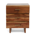 Table de chevet artisanale bohème en bois d’acacia à 3 tiroirs