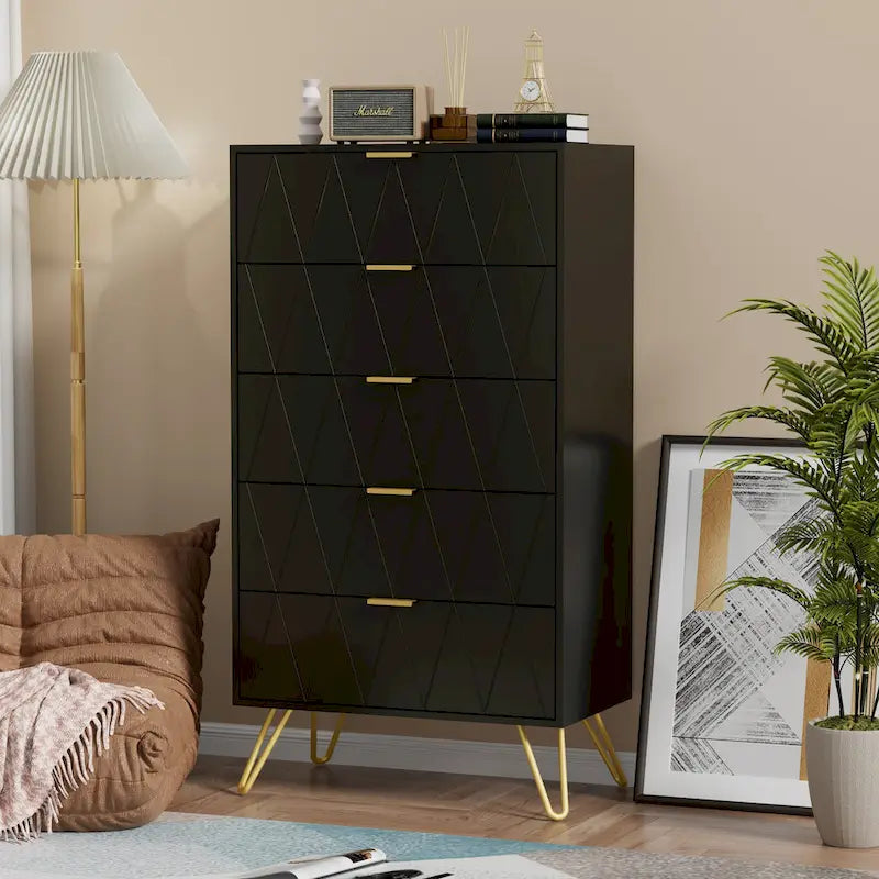 Comodino/Comò a 5 cassetti bianco/nero, stile scandinavo, torre contenitore monoposto