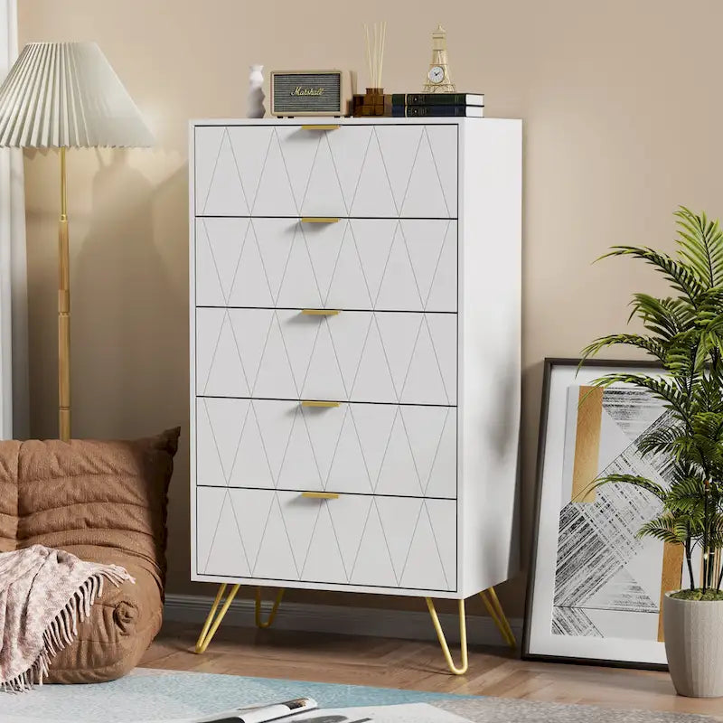 Comodino/Comò a 5 cassetti bianco/nero, stile scandinavo, torre contenitore monoposto