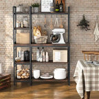 Scaffale da Forno Rustico Marrone a 4 Ripiani con 5 Ganci a S, Montaggio per 1 Persona