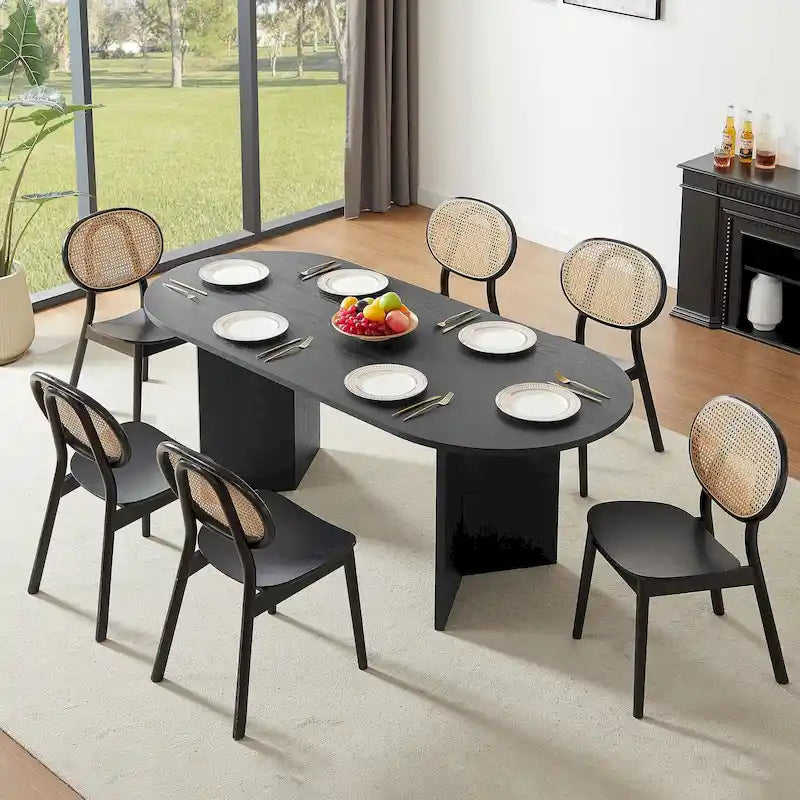 Tavolo da pranzo ovale nero per 4, piano in MDF