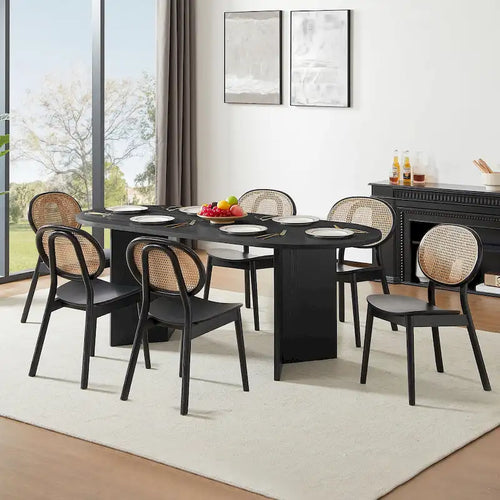 Tavolo da pranzo ovale nero per 4, piano in MDF