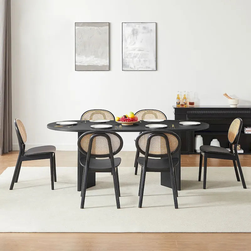 Tavolo da pranzo ovale nero per 4, piano in MDF