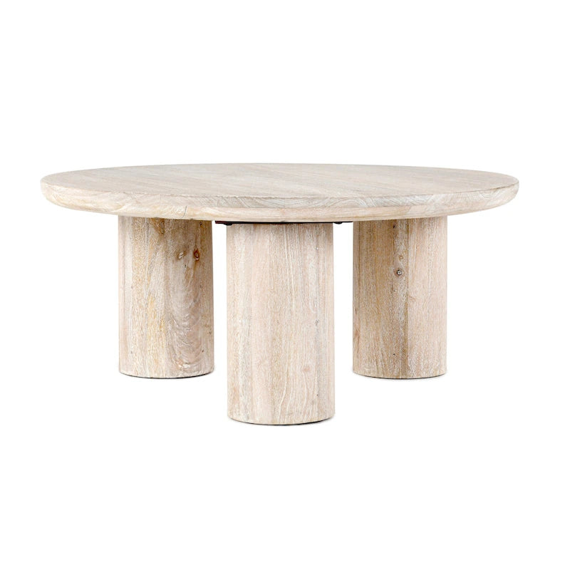 Tavolino rotondo color sabbia, 3 gambe, stile minimalista, 1 posto