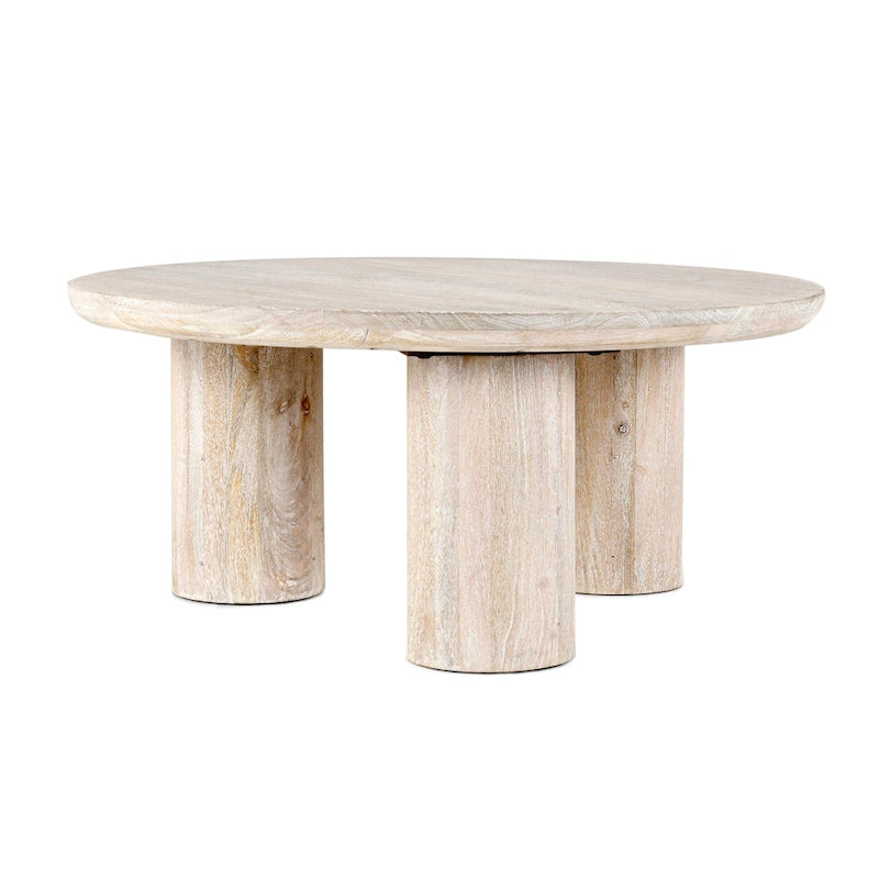 Tavolino rotondo color sabbia, 3 gambe, stile minimalista, 1 posto