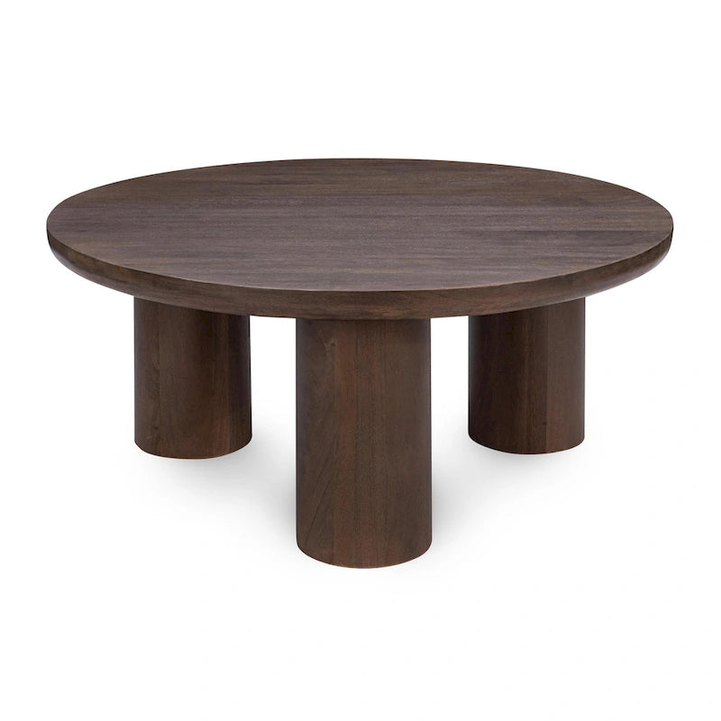 Tavolino rotondo color sabbia, 3 gambe, stile minimalista, 1 posto