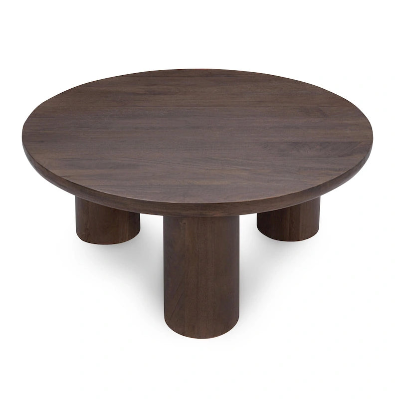 Tavolino rotondo color sabbia, 3 gambe, stile minimalista, 1 posto