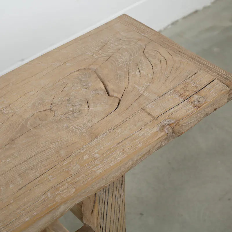 Tavolino Consolle Rettangolare con Finitura in Legno Naturale, 1 Posto, Pannello Intagliato