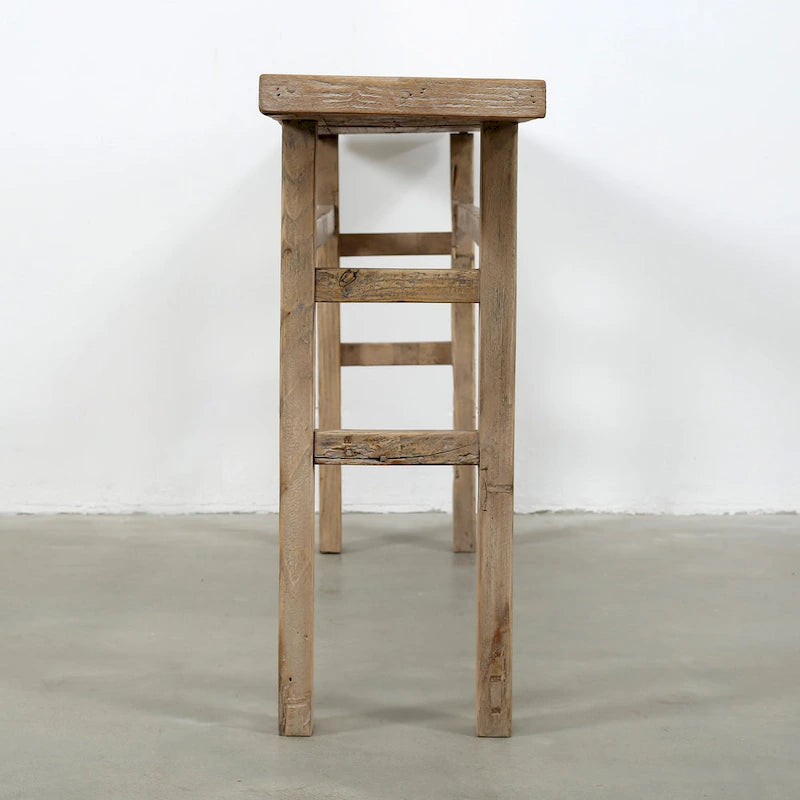 Tavolino Consolle Rettangolare con Finitura in Legno Naturale, 1 Posto, Pannello Intagliato