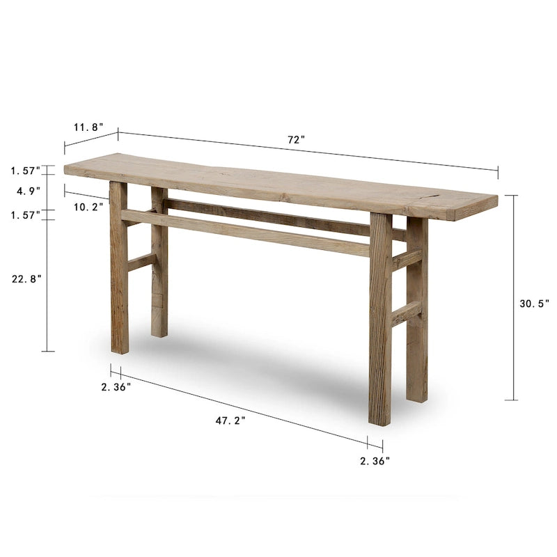 Tavolino Consolle Rettangolare con Finitura in Legno Naturale, 1 Posto, Pannello Intagliato