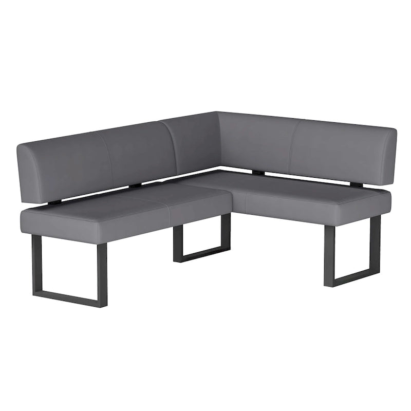 Set da pranzo in similpelle grigia, 3 pezzi, per 3 persone (tavolo, angolo e panca)