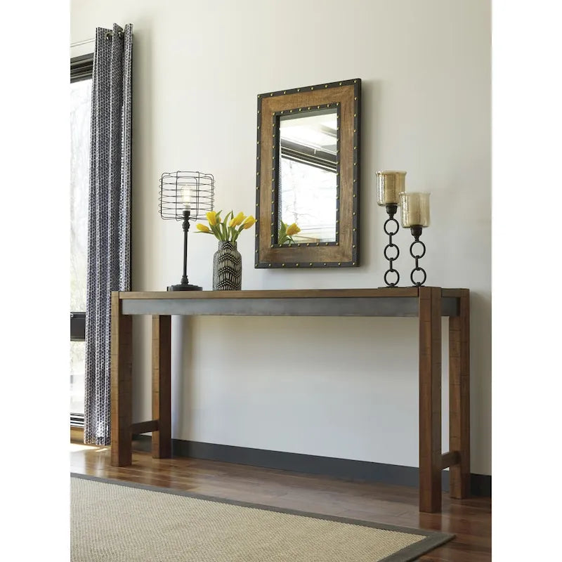 Longue table de comptoir industrielle vintage, marron