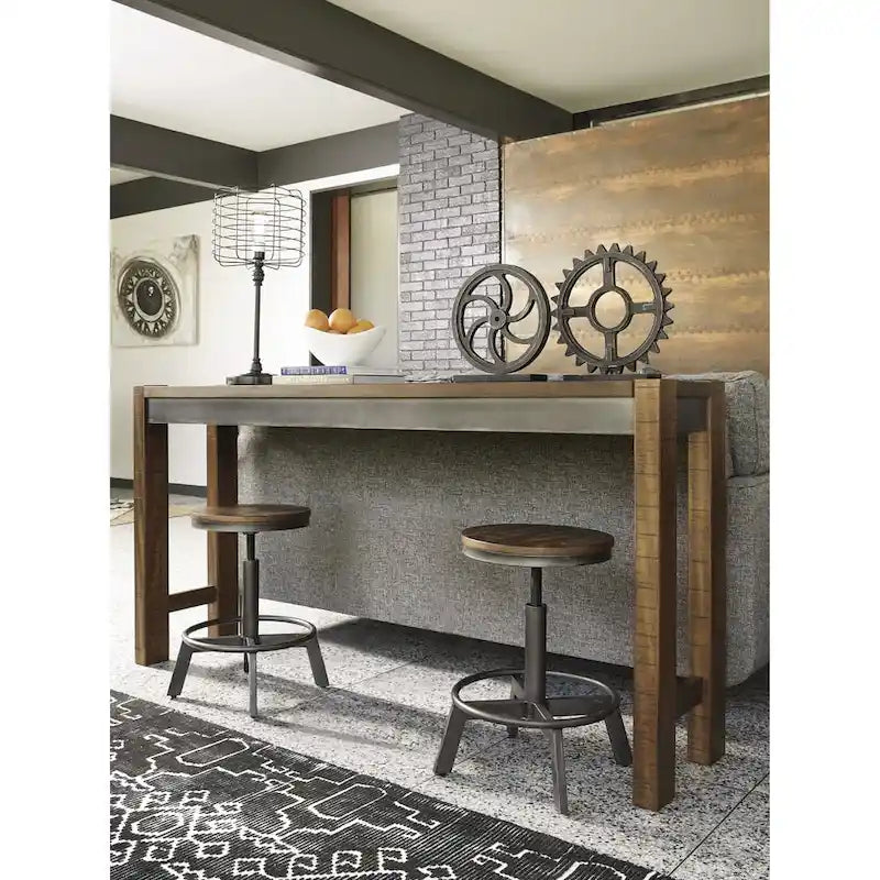 Longue table de comptoir industrielle vintage, marron