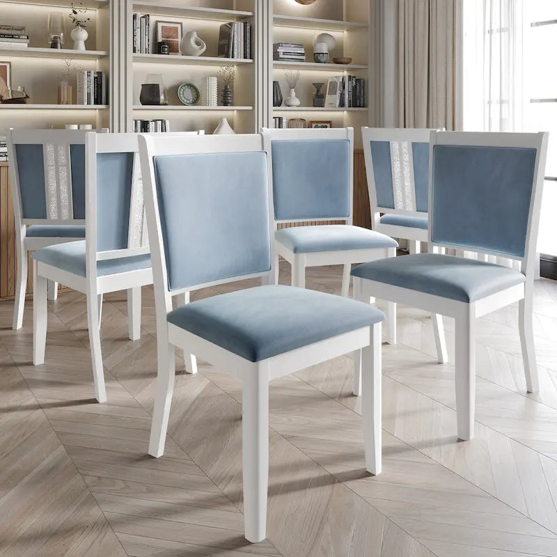 Set da pranzo 7 pezzi bianco e azzurro, 6 posti