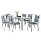Set da pranzo 7 pezzi bianco e azzurro, 6 posti