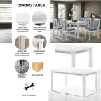 Set da pranzo 7 pezzi bianco e azzurro, 6 posti
