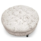 Pouf trapuntato in lino beige, stile francese, seduta singola