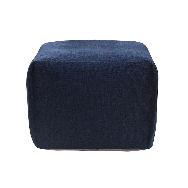 Pouf plissé bleu marine en bois massif fabriqué à la main