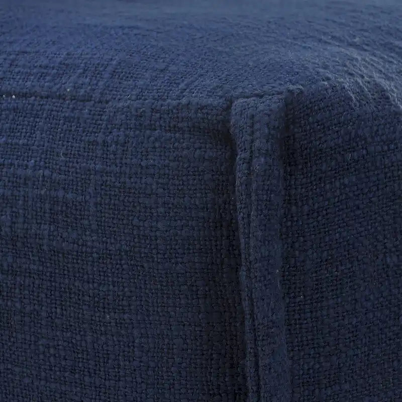 Pouf plissettato blu navy in legno massiccio, realizzato artigianalmente