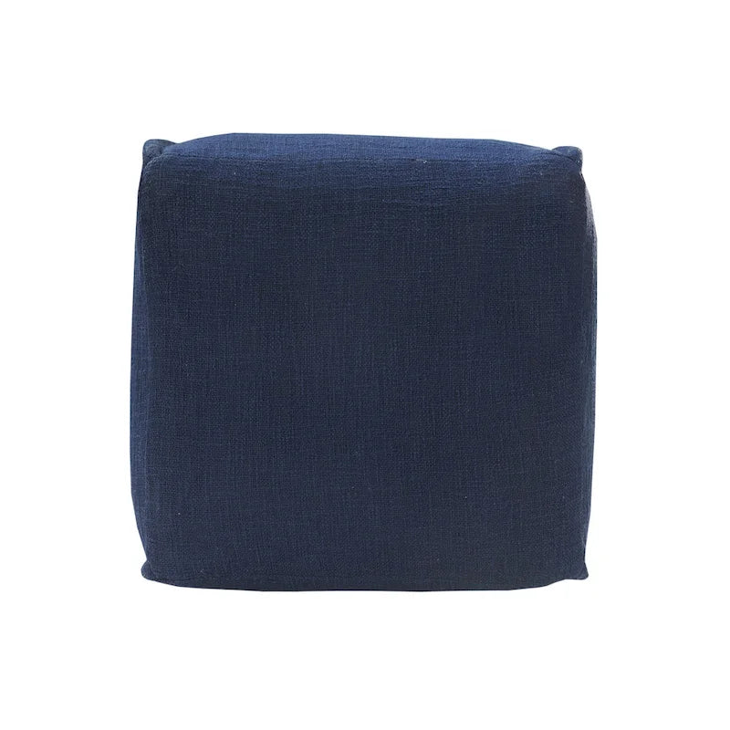 Pouf plissettato blu navy in legno massiccio, realizzato artigianalmente