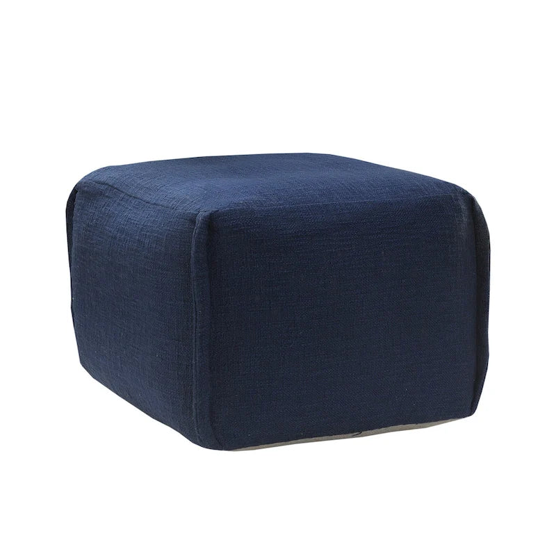 Pouf plissettato blu navy in legno massiccio, realizzato artigianalmente
