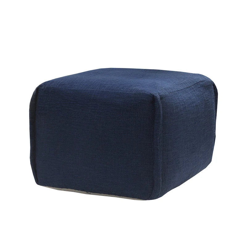 Pouf plissé bleu marine en bois massif fabriqué à la main