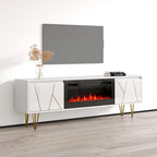 Mobile TV con caminetto elettrico in Bianco/Nero, per TV fino a 80", per 1