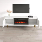 Mobile TV con caminetto elettrico in Bianco/Nero, per TV fino a 80", per 1