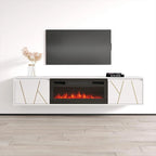 Mobile TV con caminetto elettrico in Bianco/Nero, per TV fino a 80", per 1