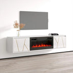 Mobile TV con caminetto elettrico in Bianco/Nero, per TV fino a 80", per 1