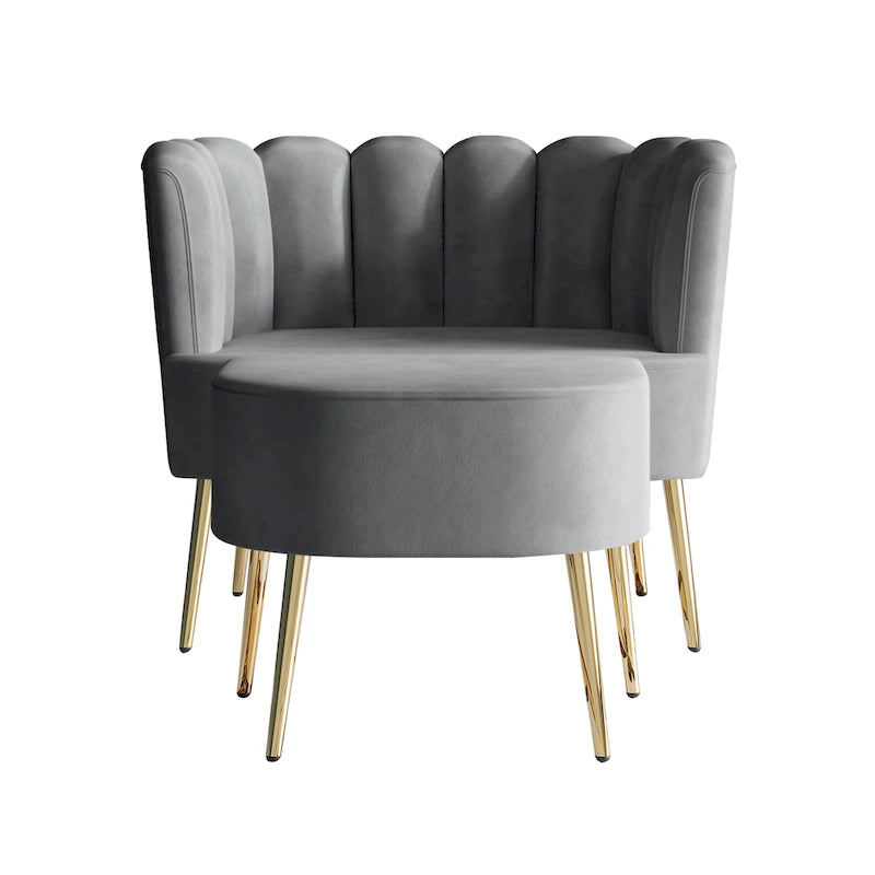 Poltrona accent in velluto multicolore con pouf, seduta singola