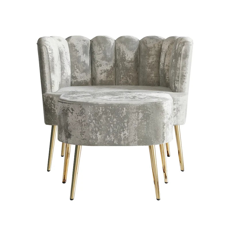 Poltrona accent in velluto multicolore con pouf, seduta singola