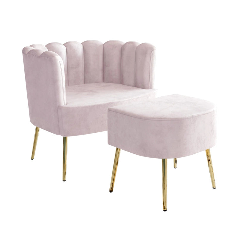 Poltrona accent in velluto multicolore con pouf, seduta singola