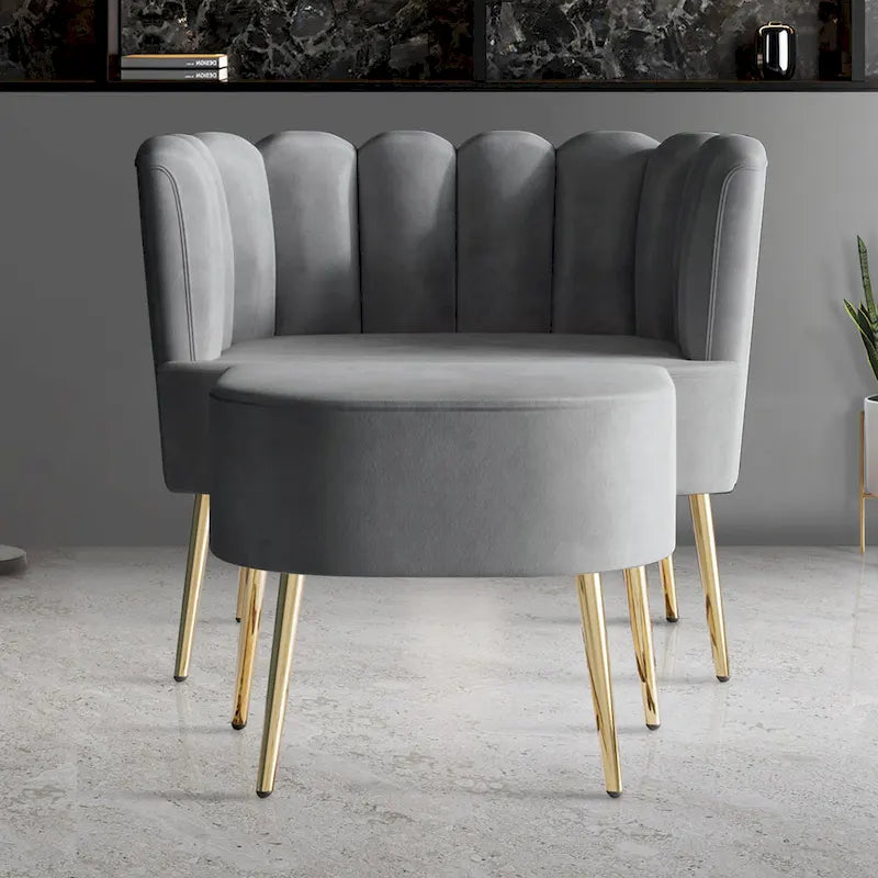 Poltrona accent in velluto multicolore con pouf, seduta singola